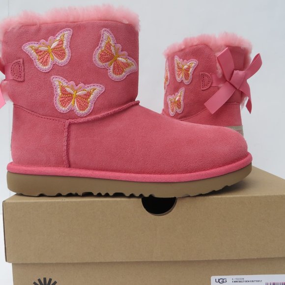 UGG Australia Boots Kids 4 NEW Mini Bailey Bow II Butterfly TEAR Pink NIB - Picture 2 of 12